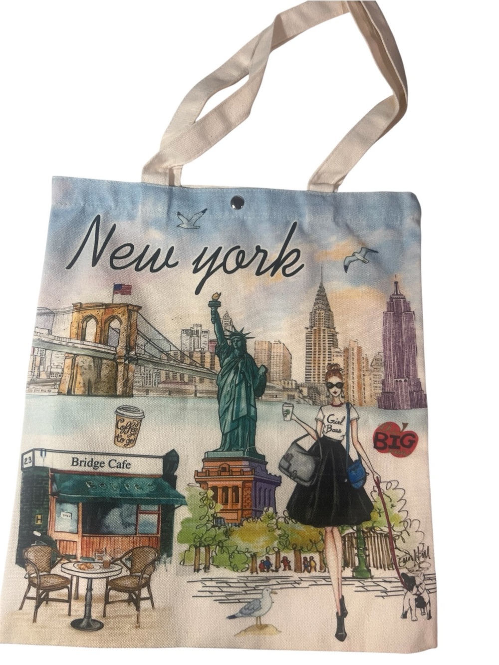Canvas New York Tote Bag with Cityscape Print